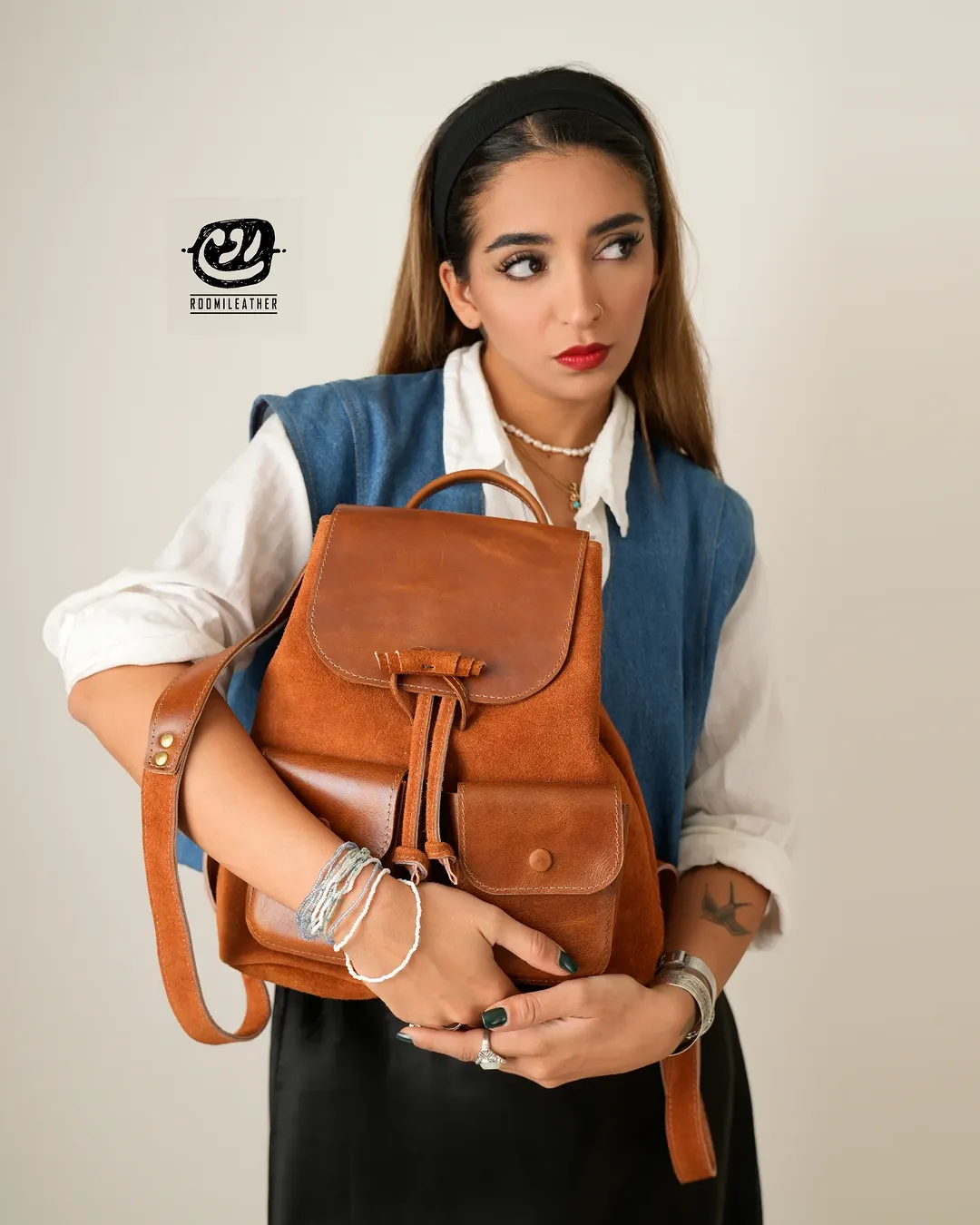 کوله پشتی زنانه چرم رومی مدل بروژ